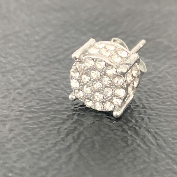 Sparkly White Gold Plated Silver Tone CZ Stud Earrings, Pavé Crystal Bling, Gift - Picture 4 of 9